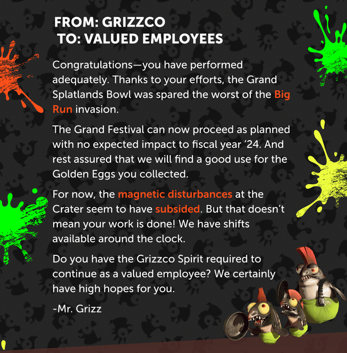 an email from grizzco, the pretend evil corporation in a game made by a real evil corporation